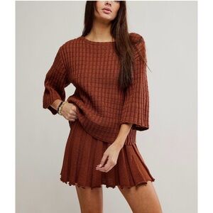 Textured Rust Knit Sweater and Skirt Set